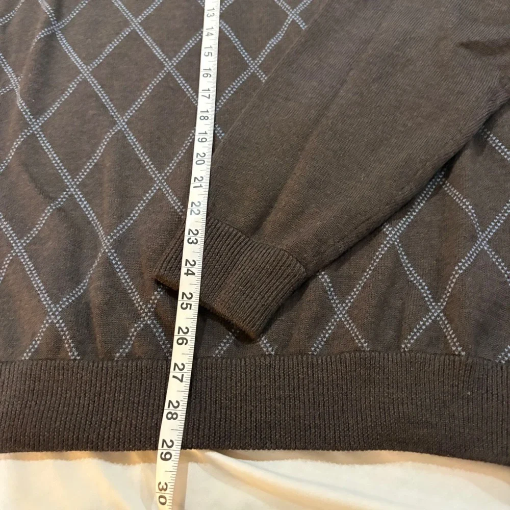 Brooks Brothers Merino Wool Quarter Zip Sweater Brown Argyle Diamond Mens XL